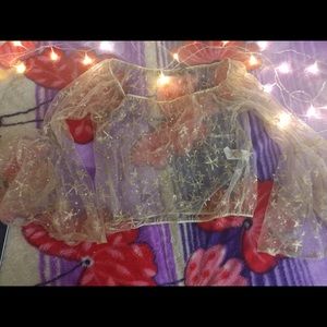 Off the shoulder glitter and pearl embellished top
